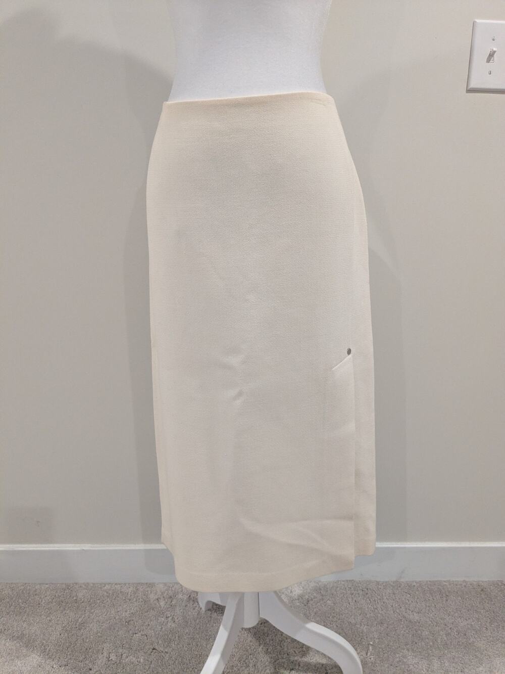 Lafayette 148 New York Women's 10 Ivory Wool Straight Pencil Midi Zip Lined
